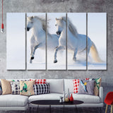 White Horses 5 Piece B Canvas Prints Wall Art Decor - Painting Canvas, Multi Panels