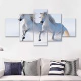 White Horses 5 Piece Canvas Prints Wall Art Decor - Painting Canvas, Multi Panels