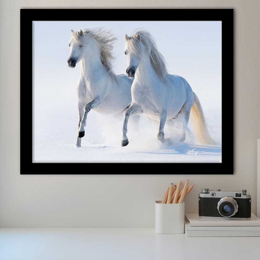 White Horses Framed Art Prints Wall Decor - Painting Prints, Framed Picture, Home Decor