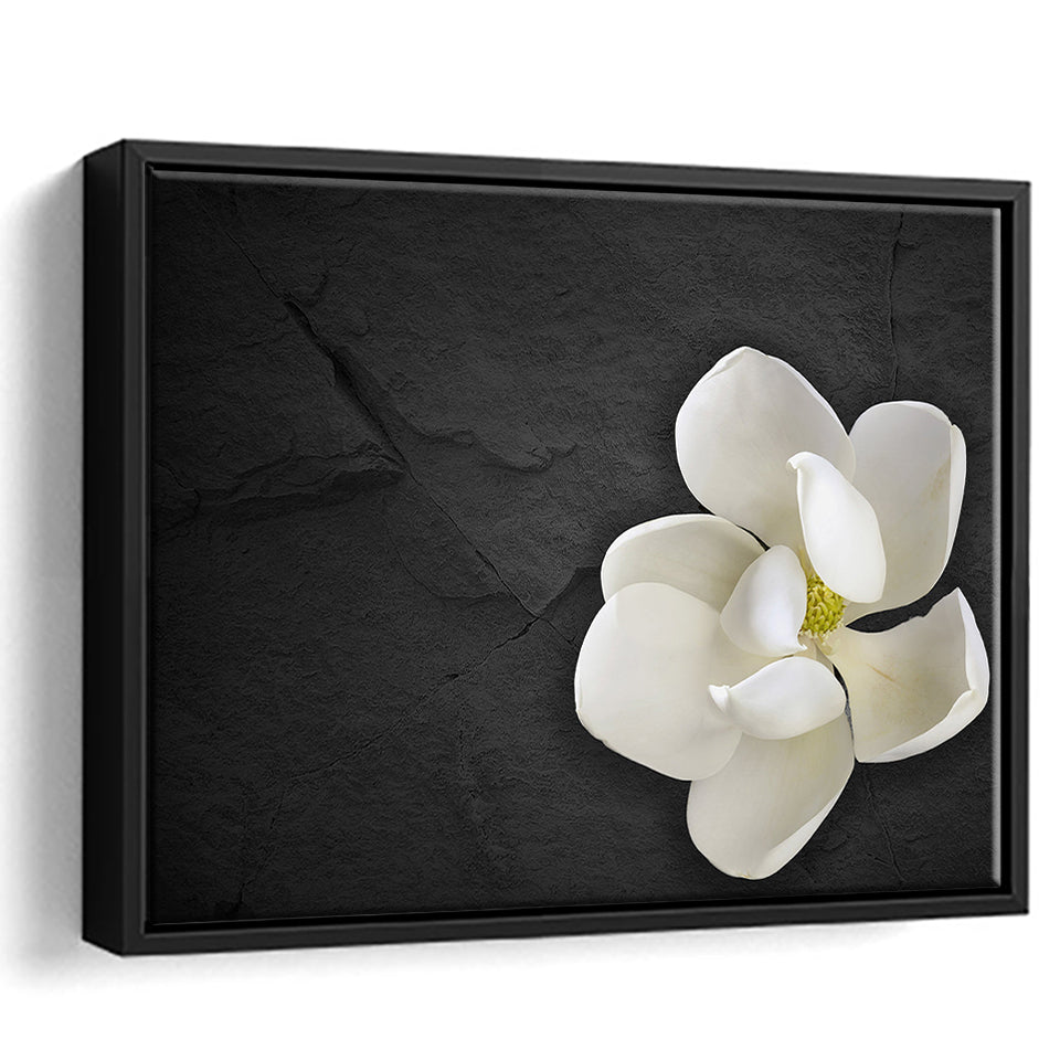 White Magnolia Flower, Floral Framed Canvas Prints Wall Art Decor, Black Floating Frame