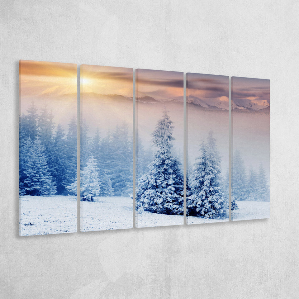 White Nature Over The Sunlight Larger Canvas Art, 5 Piece Canvas Prints Wall Art Decor