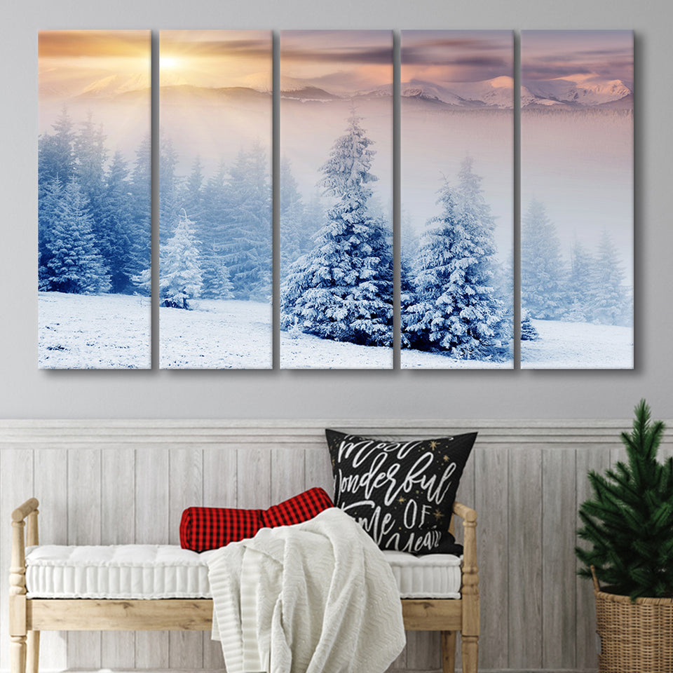 White Nature Over The Sunlight Larger Canvas Art, 5 Piece Canvas Prints Wall Art Decor