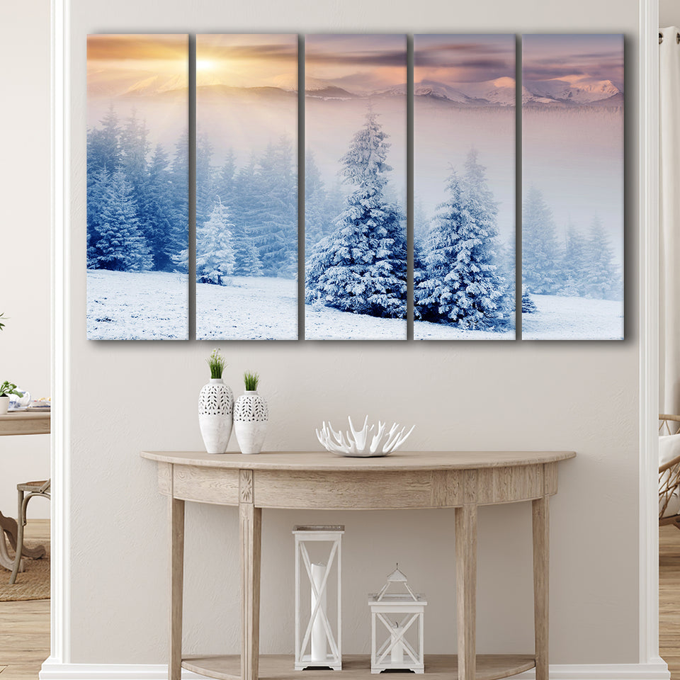 White Nature Over The Sunlight Larger Canvas Art, 5 Piece Canvas Prints Wall Art Decor