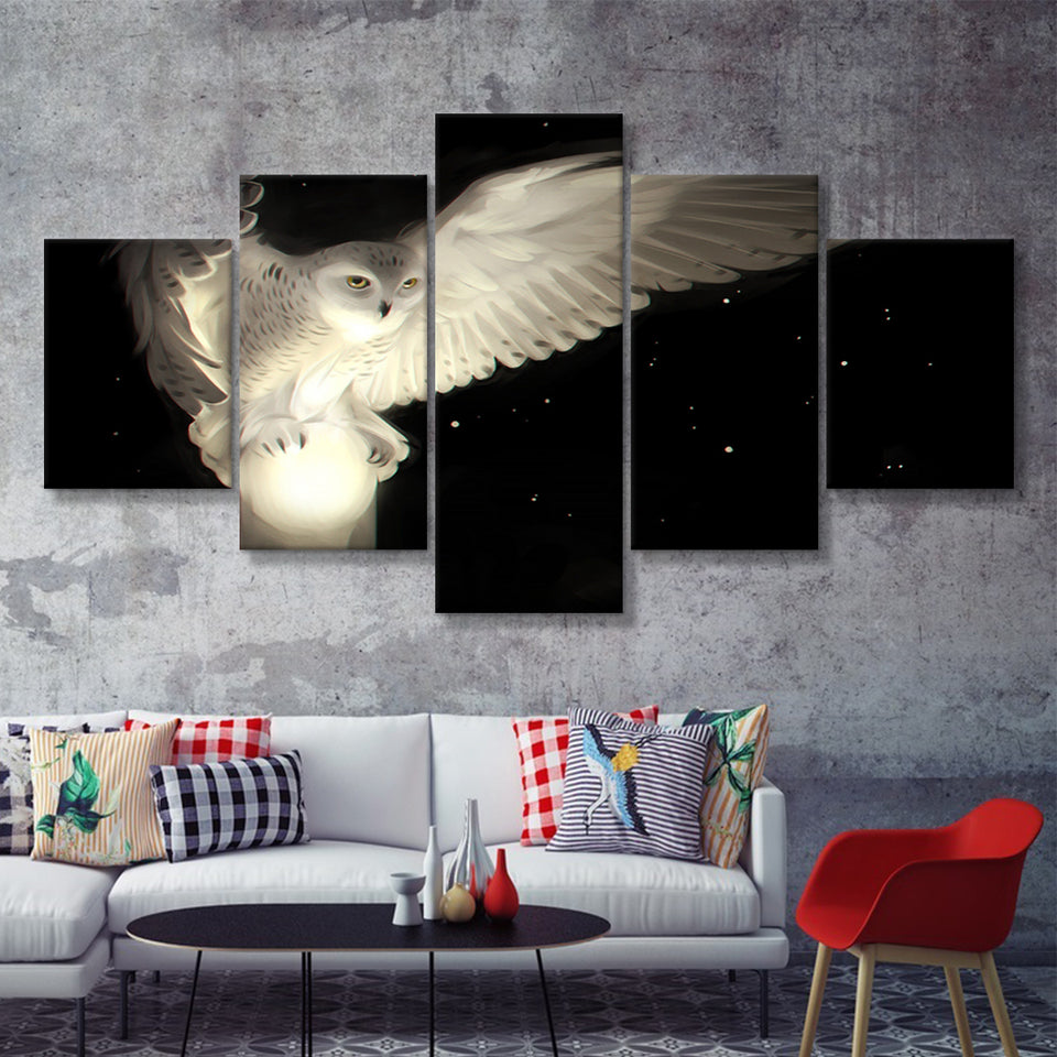 White Owl In Flight  5 Pieces Canvas Prints Wall Art - Painting Canvas, Multi Panels, 5 Panel, Wall Decor
