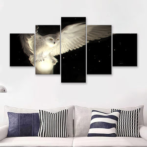 White Owl In Flight  5 Pieces Canvas Prints Wall Art - Painting Canvas, Multi Panels, 5 Panel, Wall Decor