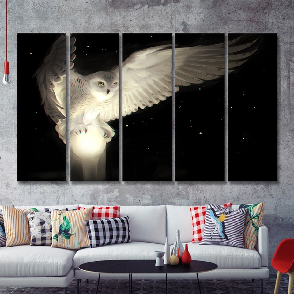 White Owl In Flight 5 Pieces B Canvas Prints Wall Art - Painting Canvas, Multi Panels,5 Panel, Wall Decor