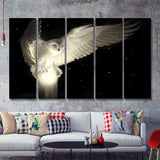 White Owl In Flight 5 Pieces B Canvas Prints Wall Art - Painting Canvas, Multi Panels,5 Panel, Wall Decor