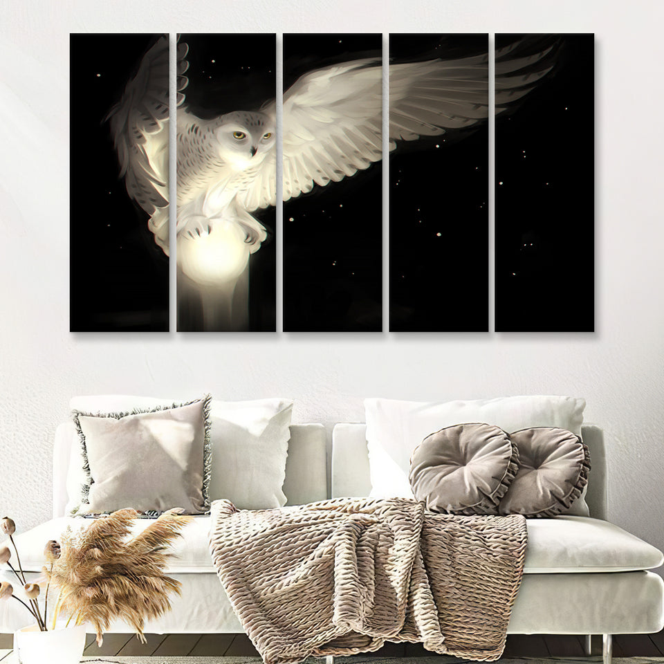 White Owl In Flight 5 Pieces B Canvas Prints Wall Art - Painting Canvas, Multi Panels,5 Panel, Wall Decor