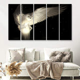 White Owl In Flight 5 Pieces B Canvas Prints Wall Art - Painting Canvas, Multi Panels,5 Panel, Wall Decor