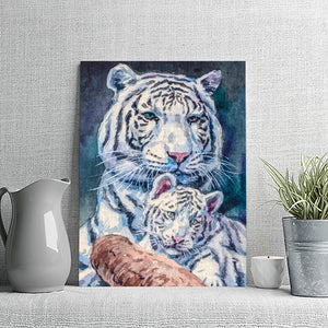 White Tiger Mom And Baby Canvas Wall Art - Canvas Prints, Prints for Sale, Canvas Painting, Home Decor