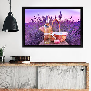 White Wine With Picnic Basket Framed Canvas Wall Art - Framed Prints, Canvas Prints, Prints for Sale, Canvas Painting