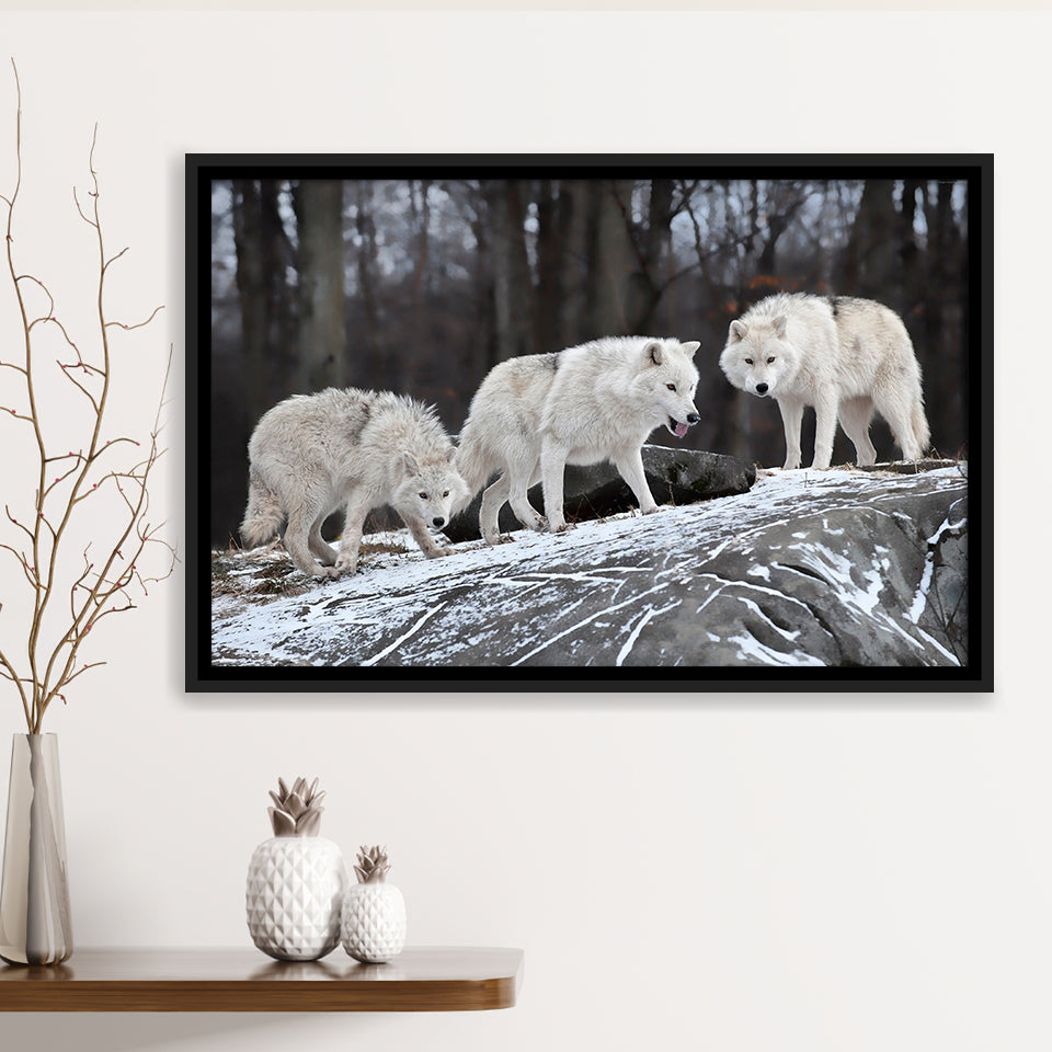 White Wolf Framed Canvas Prints Wall Art Decor, Framed Picture, Floating Frame