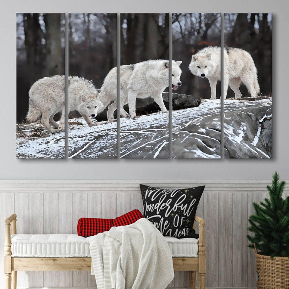 White Wolf 5 Piece B Canvas Prints Wall Art, Multi Panels,Large Canvas