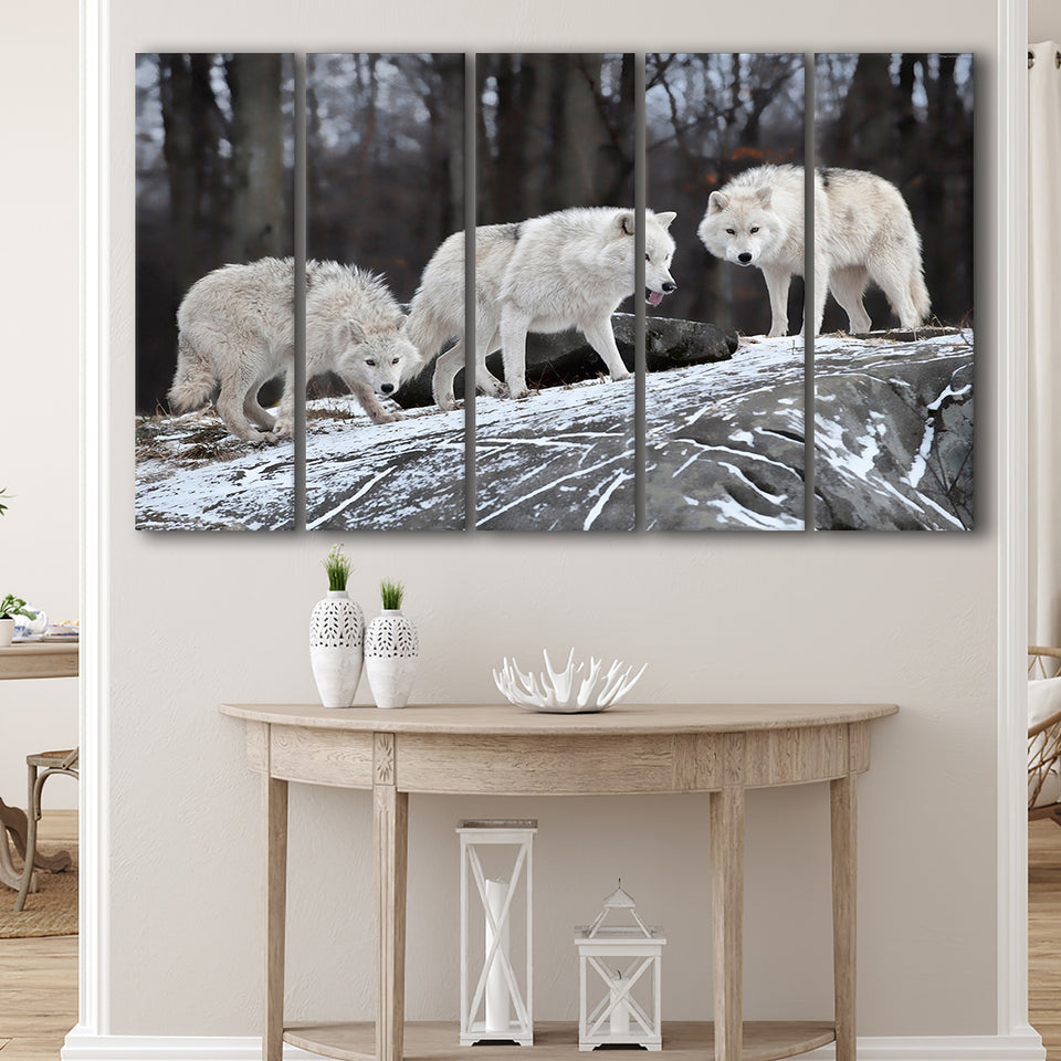 White Wolf 5 Piece B Canvas Prints Wall Art, Multi Panels,Large Canvas