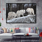 White Wolf Framed Canvas Prints Wall Art Decor, Framed Picture, Floating Frame