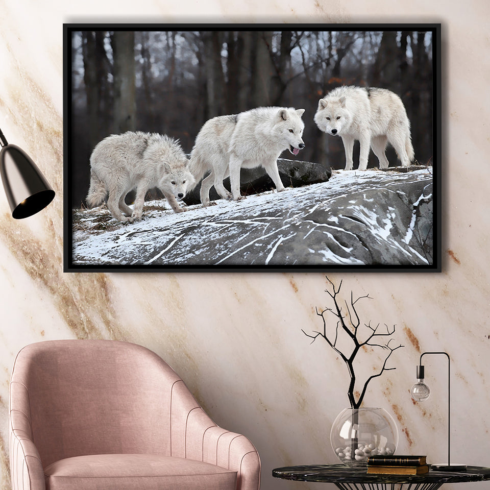 White Wolf Framed Canvas Prints Wall Art Decor, Framed Picture, Floating Frame