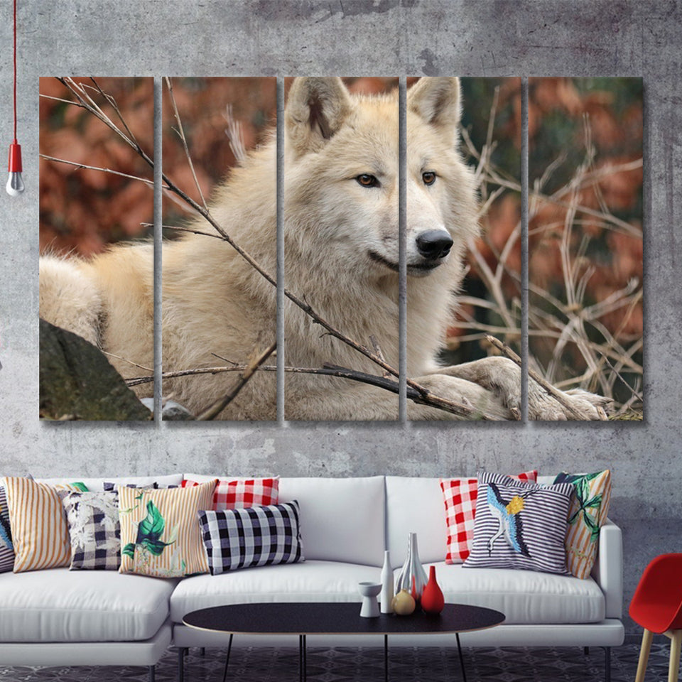 White Forest Wolf 5 Pieces B Canvas Prints Wall Art - Painting Canvas, Multi Panels,5 Panel, Wall Decor