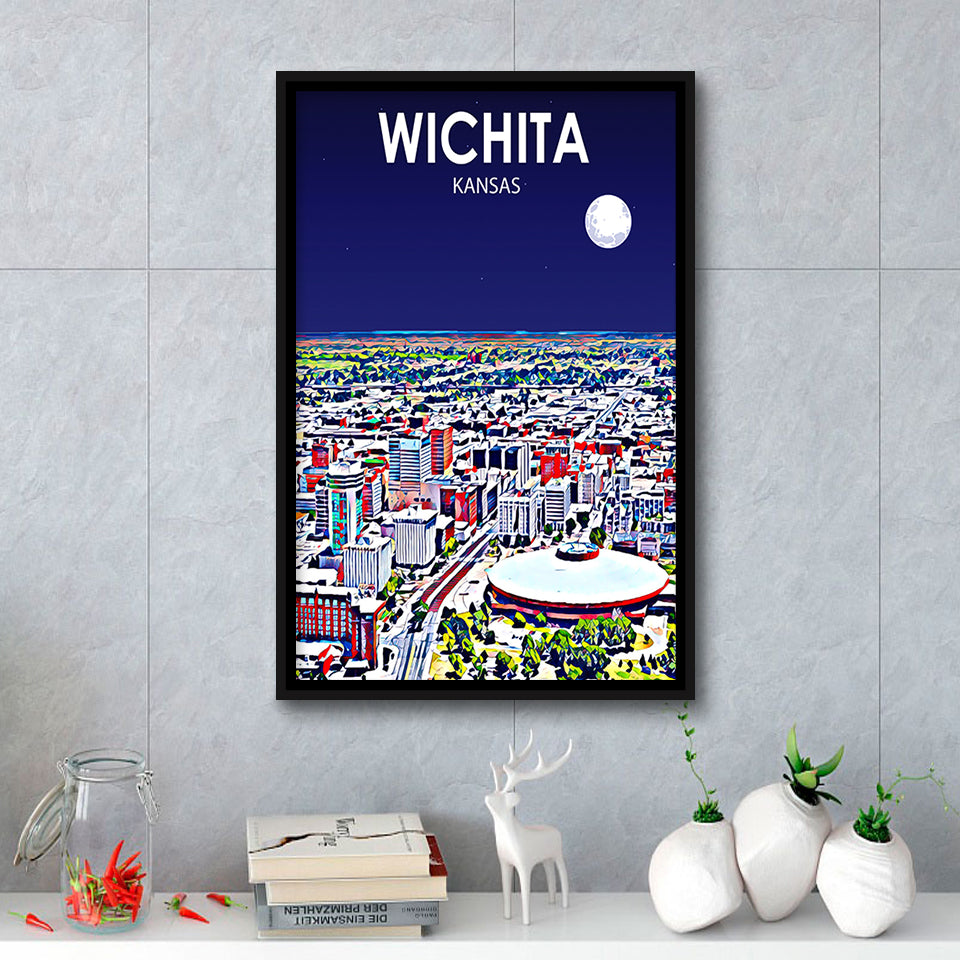 Wichita KS Art V1, Large Canvas, Framed Canvas Print Wall Art Home Decor, Floating Frame