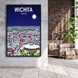 Wichita KS Art V1, Large Canvas, Framed Canvas Print Wall Art Home Decor, Floating Frame