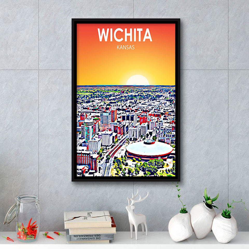 Wichita KS Art, Large Canvas, Framed Canvas Print Wall Art Home Decor, Floating Frame