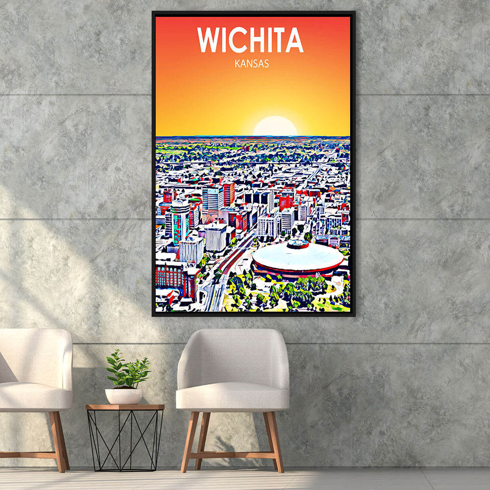 Wichita KS Art, Large Canvas, Framed Canvas Print Wall Art Home Decor, Floating Frame