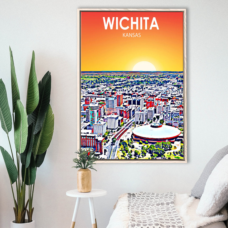 Wichita KS Art, Large Canvas, Framed Canvas Print Wall Art Home Decor, Floating Frame