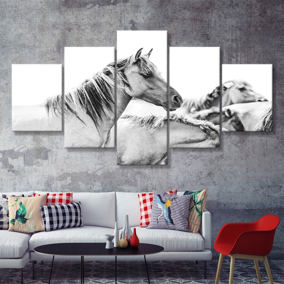 Wild Horses 5 Piece Multi Panels Canvas Prints Wall Art - Painting Canvas,Wall Decor