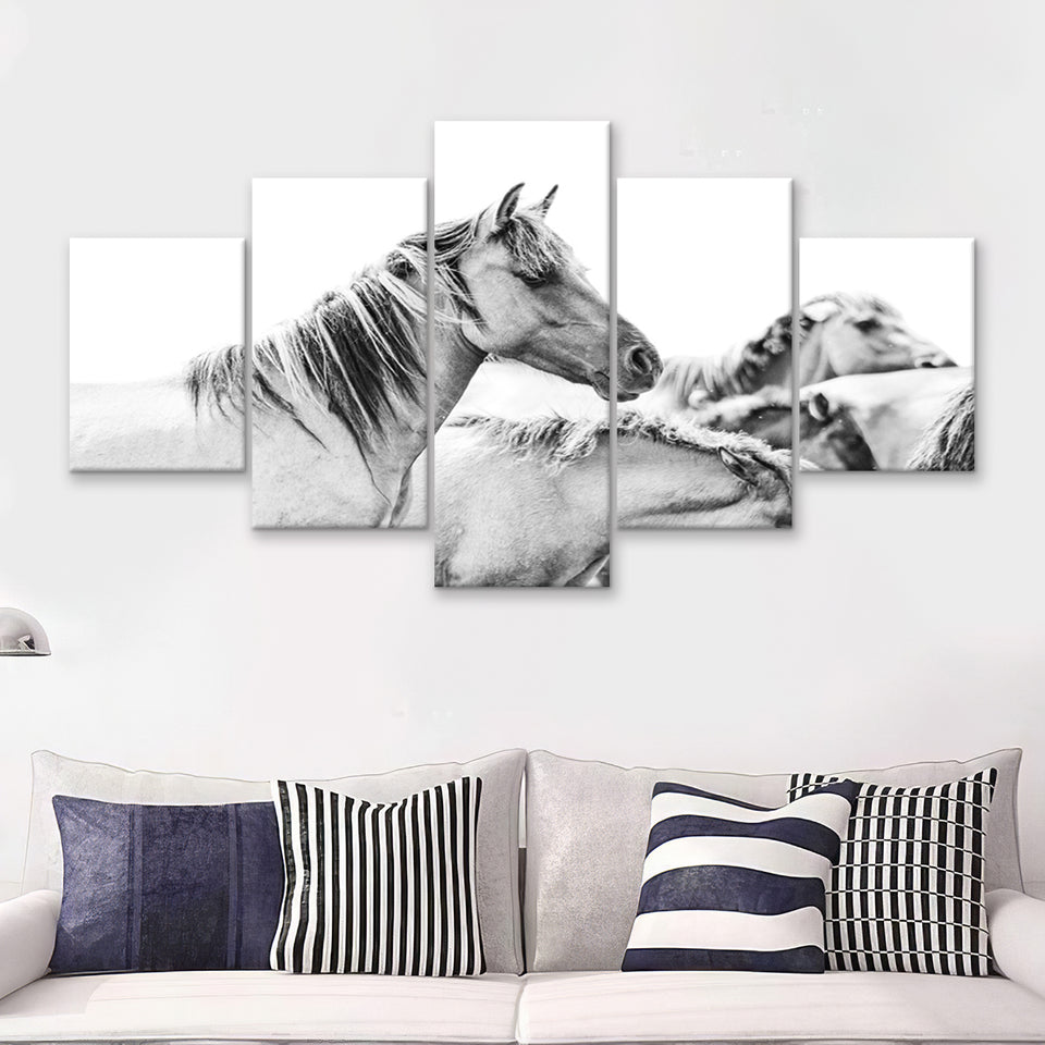 Wild Horses 5 Piece Multi Panels Canvas Prints Wall Art - Painting Canvas,Wall Decor