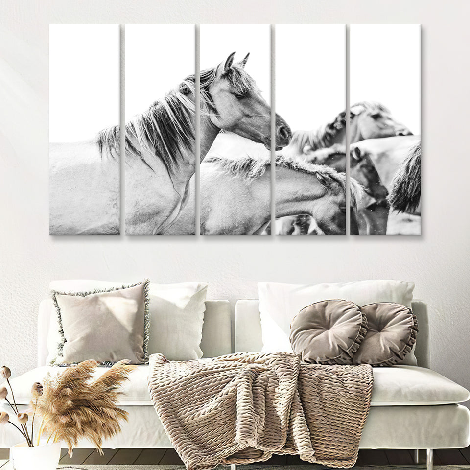 Wild Horses 5 Piece B Multi Panels Canvas Prints Wall Art - Painting Canvas,Wall Decor