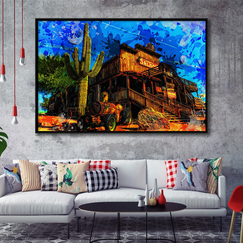 Wild West Saloon Painting Framed Canvas Prints Wall Art Decor - Painting Canvas, Framed Picture, Home Decor