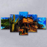 Wild West Saloon Painting 5 Pieces Canvas Prints Wall Art Decor - Painting Canvas, Mixed Canvas, Multi Panels
