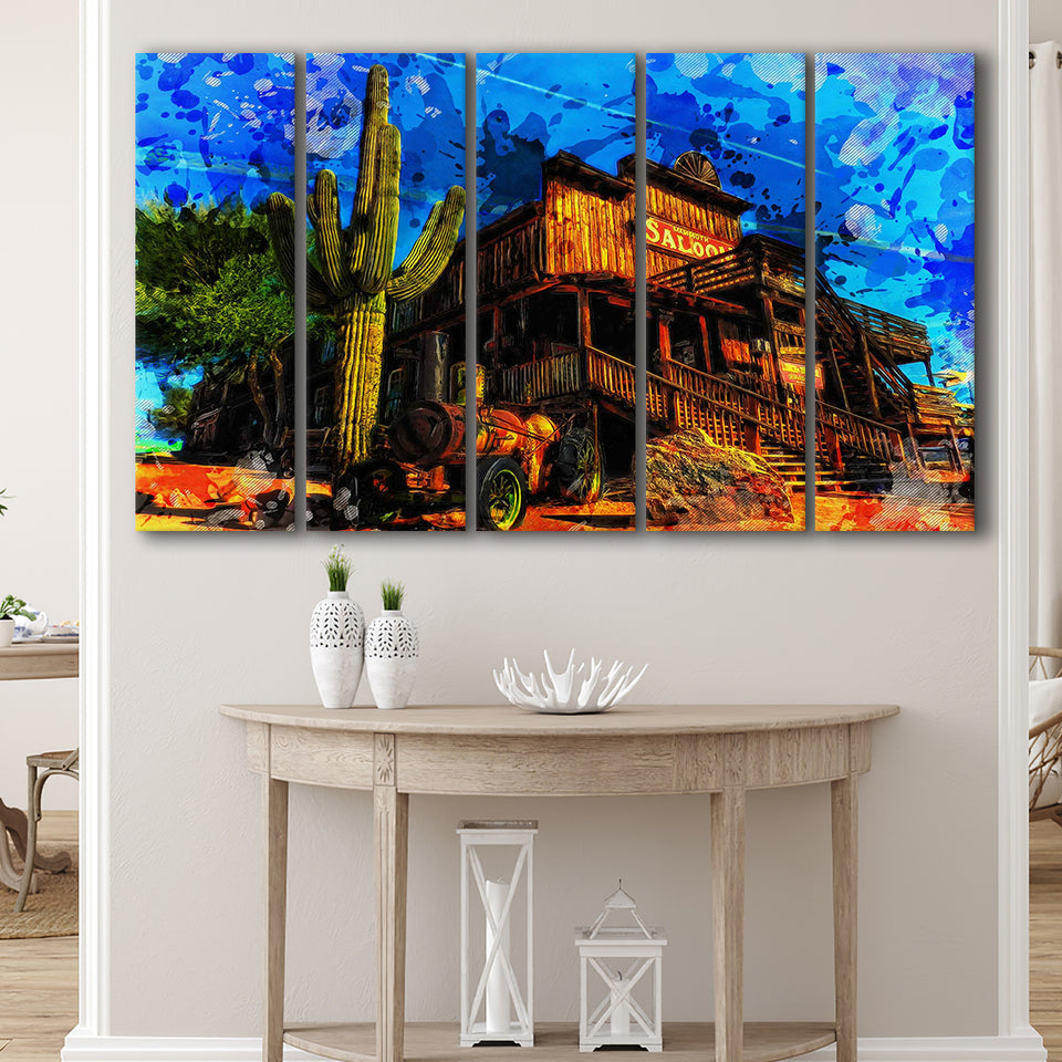 Wild West Saloon Painting 5 Piece B Canvas Prints Wall Art Decor, Multi Panels,Large Canvas, Home Decor