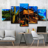 Wild West Saloon Painting 5 Pieces Canvas Prints Wall Art Decor - Painting Canvas, Mixed Canvas, Multi Panels
