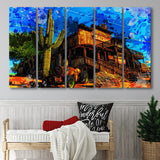 Wild West Saloon Painting 5 Piece B Canvas Prints Wall Art Decor, Multi Panels,Large Canvas, Home Decor