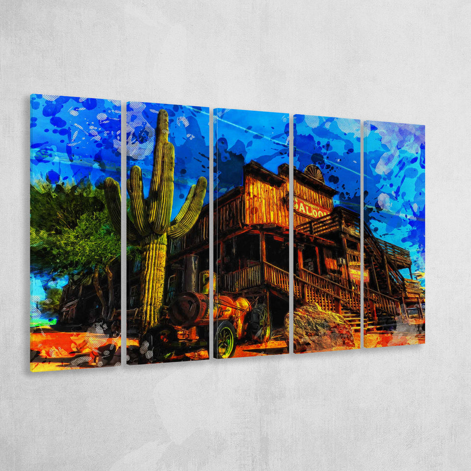 Wild West Saloon Painting 5 Piece B Canvas Prints Wall Art Decor, Multi Panels,Large Canvas, Home Decor