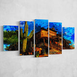 Wild West Saloon Painting 5 Pieces Canvas Prints Wall Art Decor - Painting Canvas, Mixed Canvas, Multi Panels
