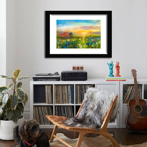 Wildflower meadow at sunset-Art Print,Framed art,Plexiglass Cover