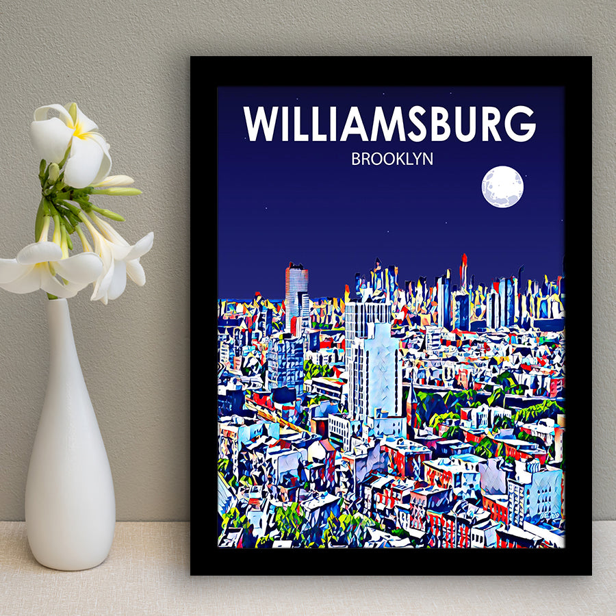 Williamsburg NY Art Brooklyn Night Landscape, City Art Print, Framed Art Print Wall Art Home Decor, Framed Picture