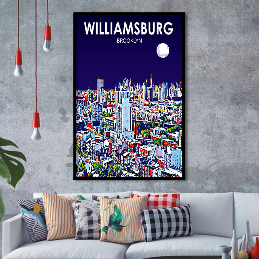 Williamsburg NY Art Brooklyn Night Landscape, City Art Print, Framed Art Print Wall Art Home Decor, Framed Picture