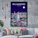 Williamsburg NY Art Brooklyn Night Landscape, City Art Print, Framed Art Print Wall Art Home Decor, Framed Picture