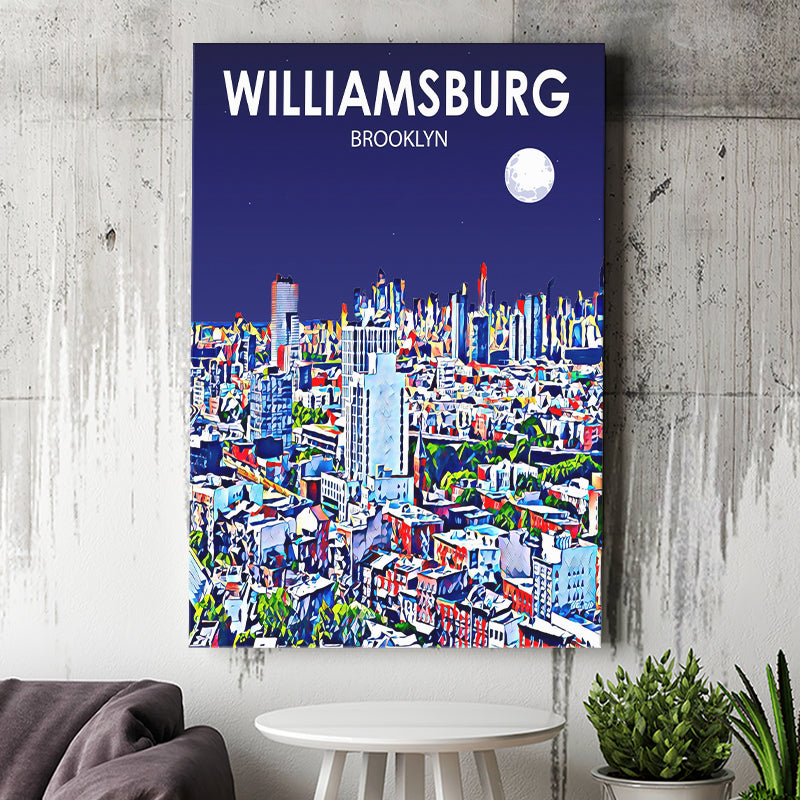 Williamsburg NY Art Brooklyn Night Landscape ,City Art Print, Large Canvas, Canvas Print Wall Art Home Decor