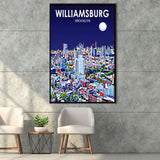 Williamsburg NY Art Brooklyn Night Landscape, Large Canvas, Framed Canvas Print Wall Art Home Decor, Floating Frame