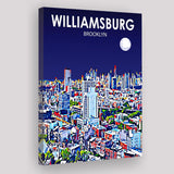 Williamsburg NY Art Brooklyn Night Landscape ,City Art Print, Large Canvas, Canvas Print Wall Art Home Decor