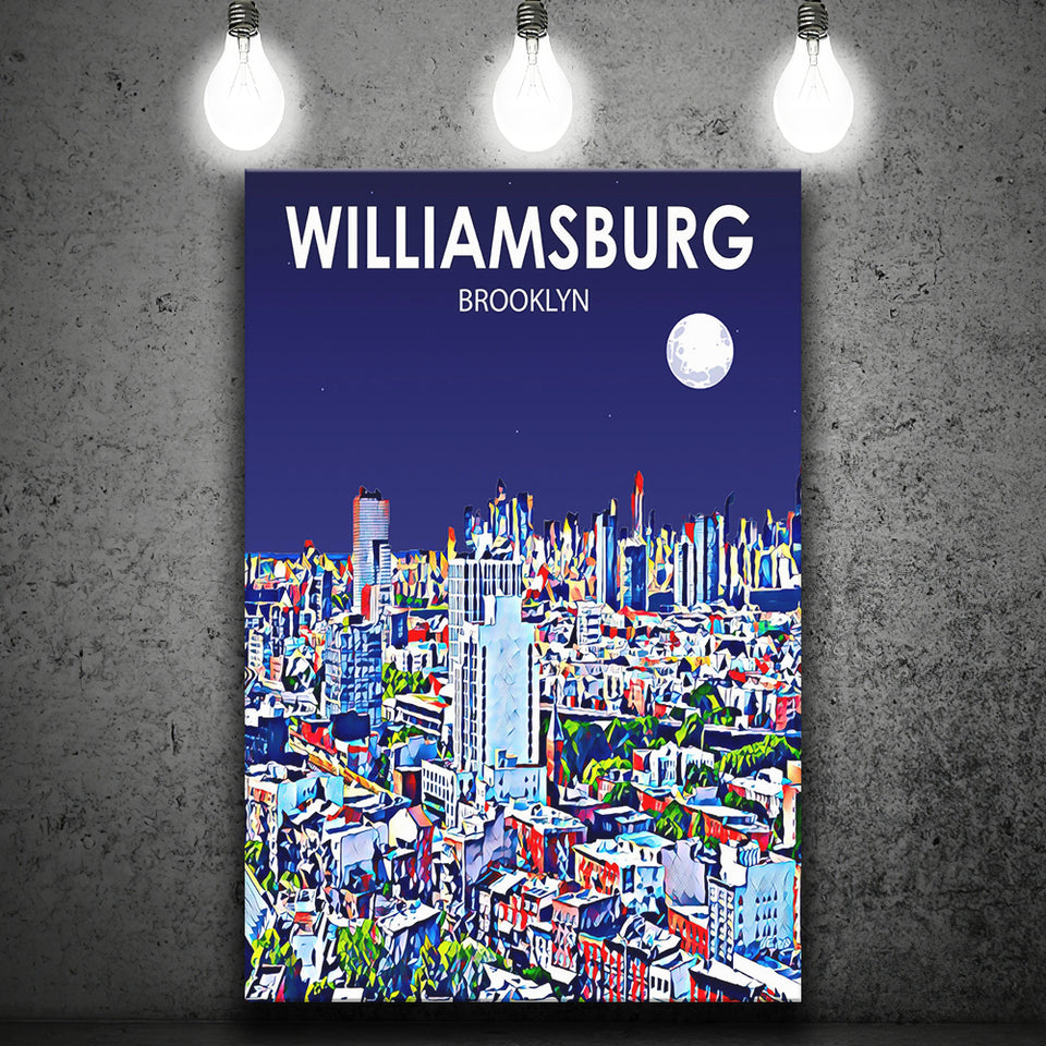 Williamsburg NY Art Brooklyn Night Landscape ,City Art Print, Large Canvas, Canvas Print Wall Art Home Decor
