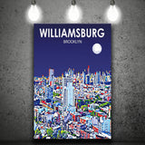 Williamsburg NY Art Brooklyn Night Landscape ,City Art Print, Large Canvas, Canvas Print Wall Art Home Decor