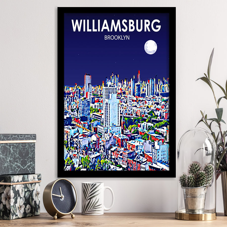 Williamsburg NY Art Brooklyn Night Landscape, City Art Print, Framed Art Print Wall Art Home Decor, Framed Picture