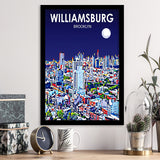 Williamsburg NY Art Brooklyn Night Landscape, City Art Print, Framed Art Print Wall Art Home Decor, Framed Picture