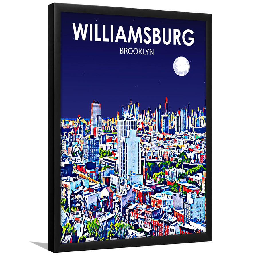 Williamsburg NY Art Brooklyn Night Landscape, City Art Print, Framed Art Print Wall Art Home Decor, Framed Picture