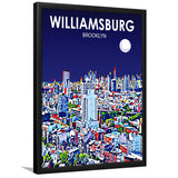 Williamsburg NY Art Brooklyn Night Landscape, City Art Print, Framed Art Print Wall Art Home Decor, Framed Picture