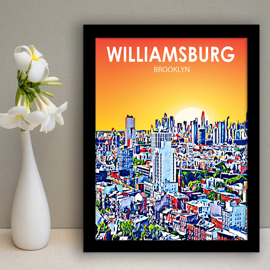 Williamsburg NY Art Brooklyn Sunset Landscape, City Art Print, Framed Art Print Wall Art Home Decor, Framed Picture
